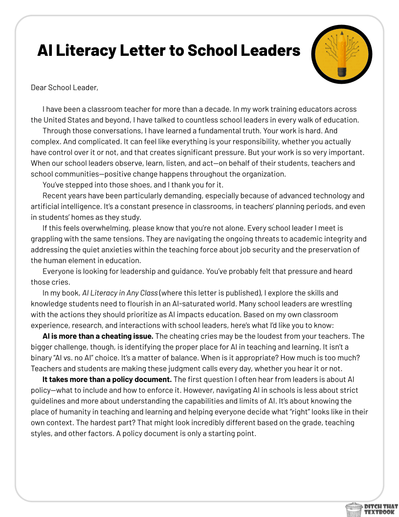 AI Literacy Letter to School Leaders