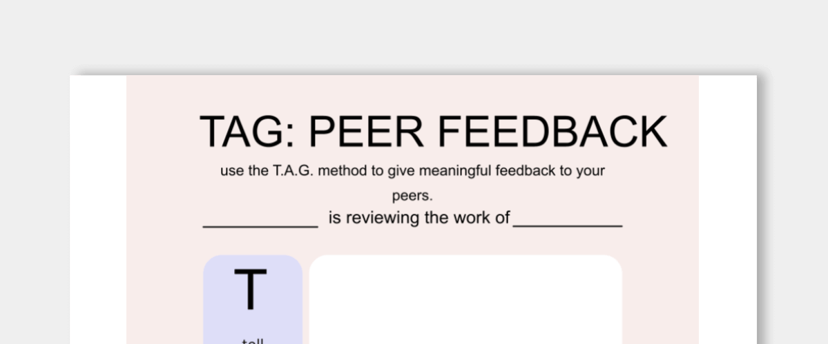 TAG Peer Feedback Template - Ditch That Textbook