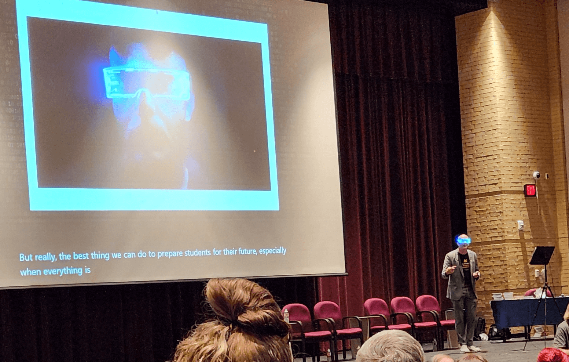 northside isd tomorrow glasses Tomorrow Glasses keynote delivered by speaker Matt Miller on stage. It helps educators to understand the innovations that are emerging through artificial intelligence -- and how they are impacting (and will impact) the classroom.
It demonstrates practical ways to implement AI in classes today. But it also has an eye on the future.
The Tomorrow Glasses keynote empowers teachers with steps they can take to adjust their instruction so it’s relevant to students’ future, not our present or past.